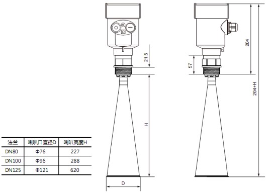 RD-708型防腐雷達(dá)液位計(jì)尺寸圖